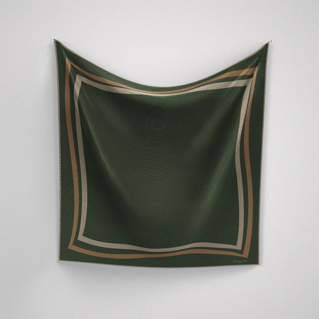Classique Deep Green & Tan Silk Scarf