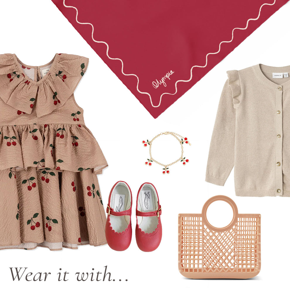 Emilia Velvet Cherry Silk Cotton Girls Scarf